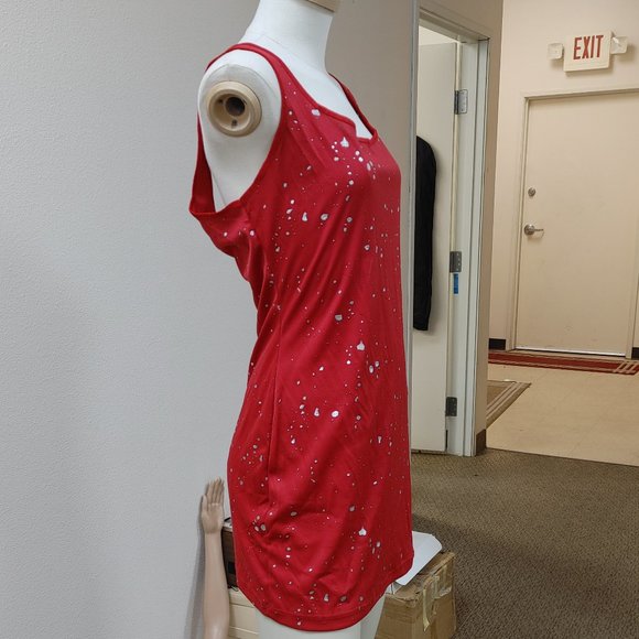 MINI RED DRESS WITH SILVER MOLTEN DROPS BY FARIS STYLE SIZE L - Picture 3 of 8